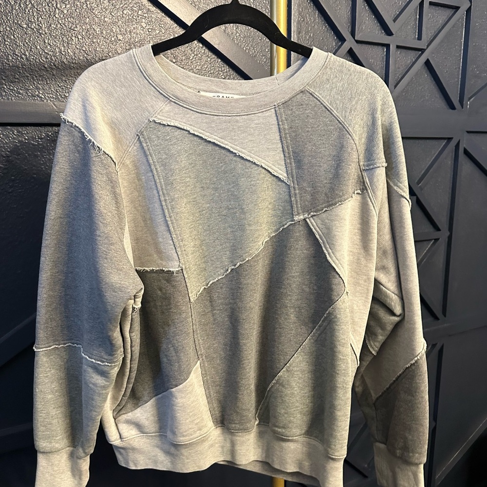 Frame Denim Gray Patchwork Crew Neck Sweater - image 2